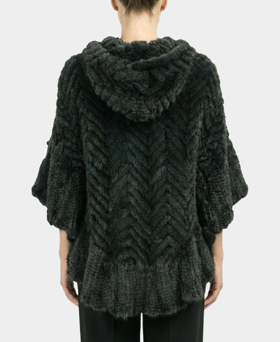 Mink Chevron Hooded Poncho view 