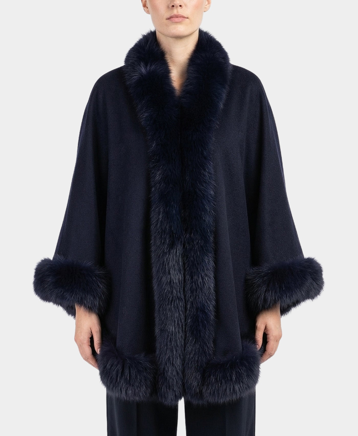 Cashmere Cape w/ Fox Fur Trim view 1