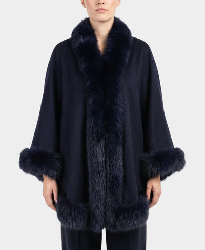 Cashmere Cape w/ Fox Fur Trim image 1