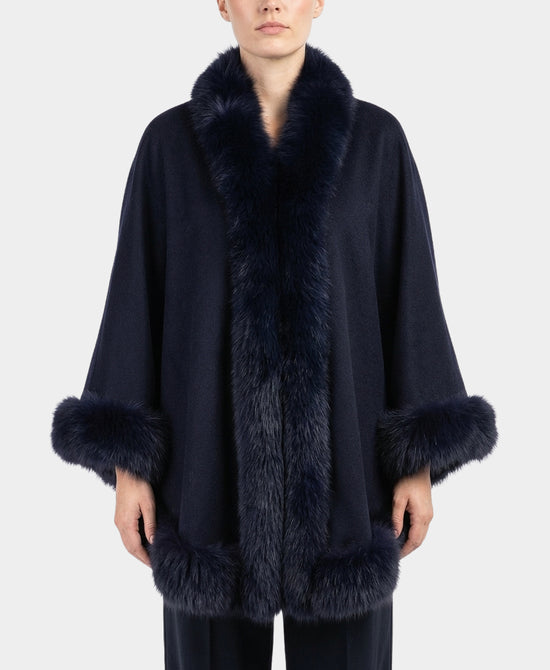 Cashmere Cape w/ Fox Fur Trim view 