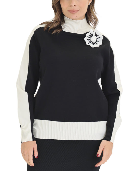 Colorblock Sweater w/ Flower Pin view 