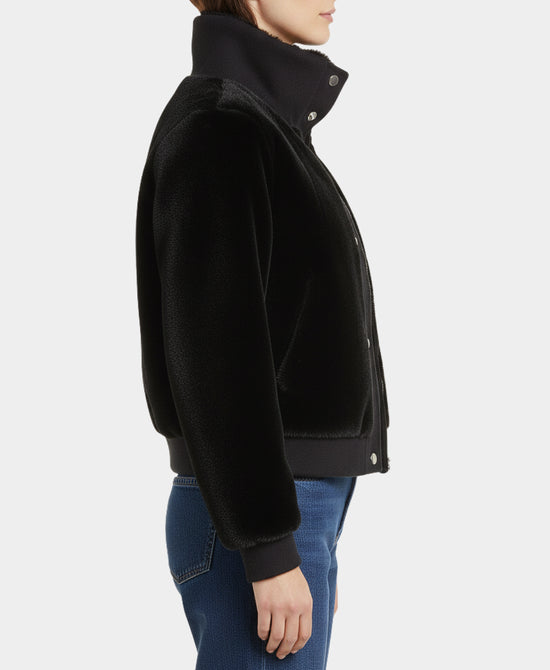 Faux Fur Bomber Jacket w/ Wool Trim view 