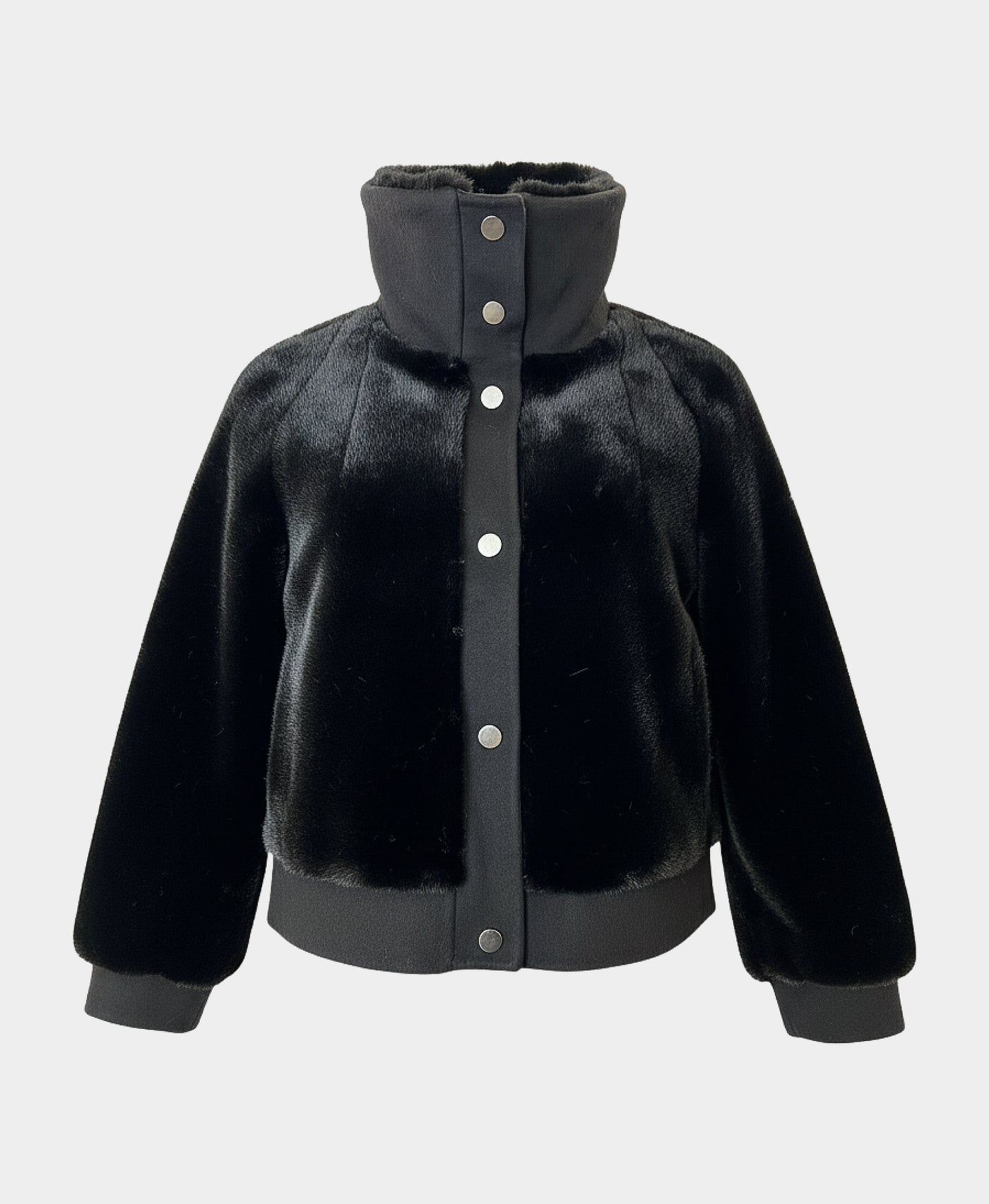 Faux Fur Bomber Jacket w/ Wool Trim view 3