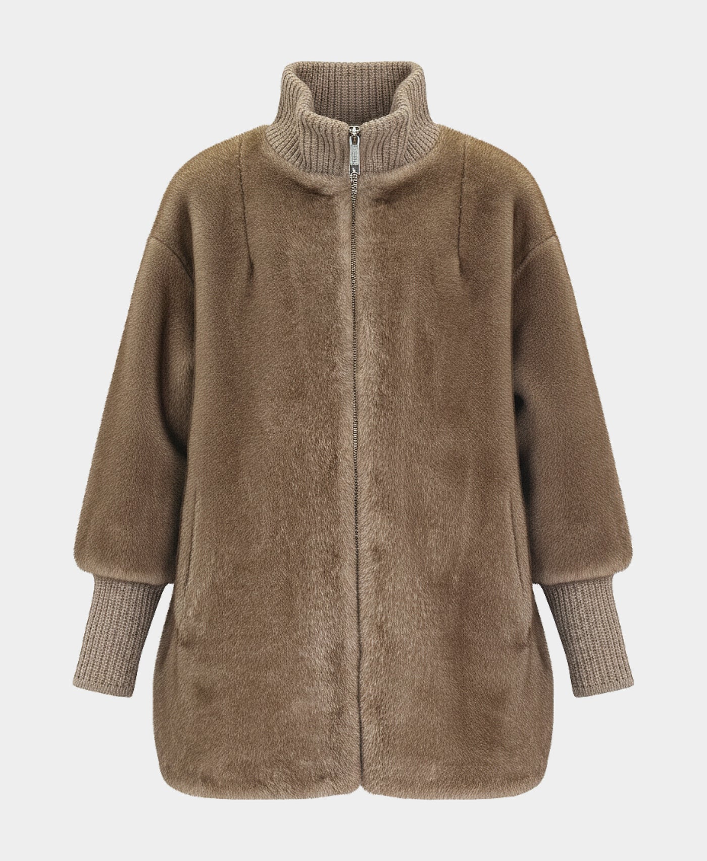 Faux Fur Jacket w/ Knit Trim view 2