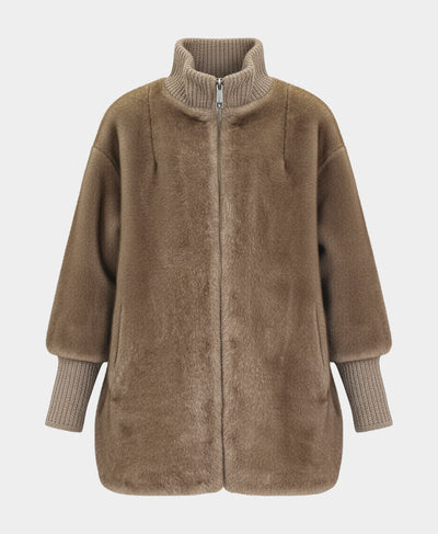 Faux Fur Jacket w/ Knit Trim image 2