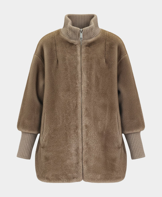 Faux Fur Jacket w/ Knit Trim view 