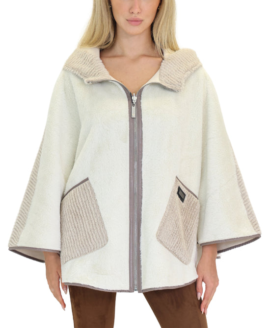 Reversible Faux Fur Contrast Cape w/ Hood view 
