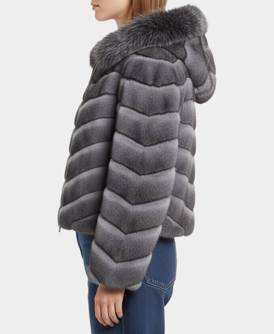 Two Tone Faux Fur Jacket w/ Hood view 