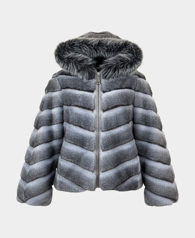 Two Tone Faux Fur Jacket w/ Hood image 4