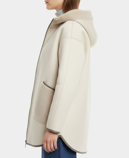 Reversible Faux Fur Contrast Cape w/ Hood view 