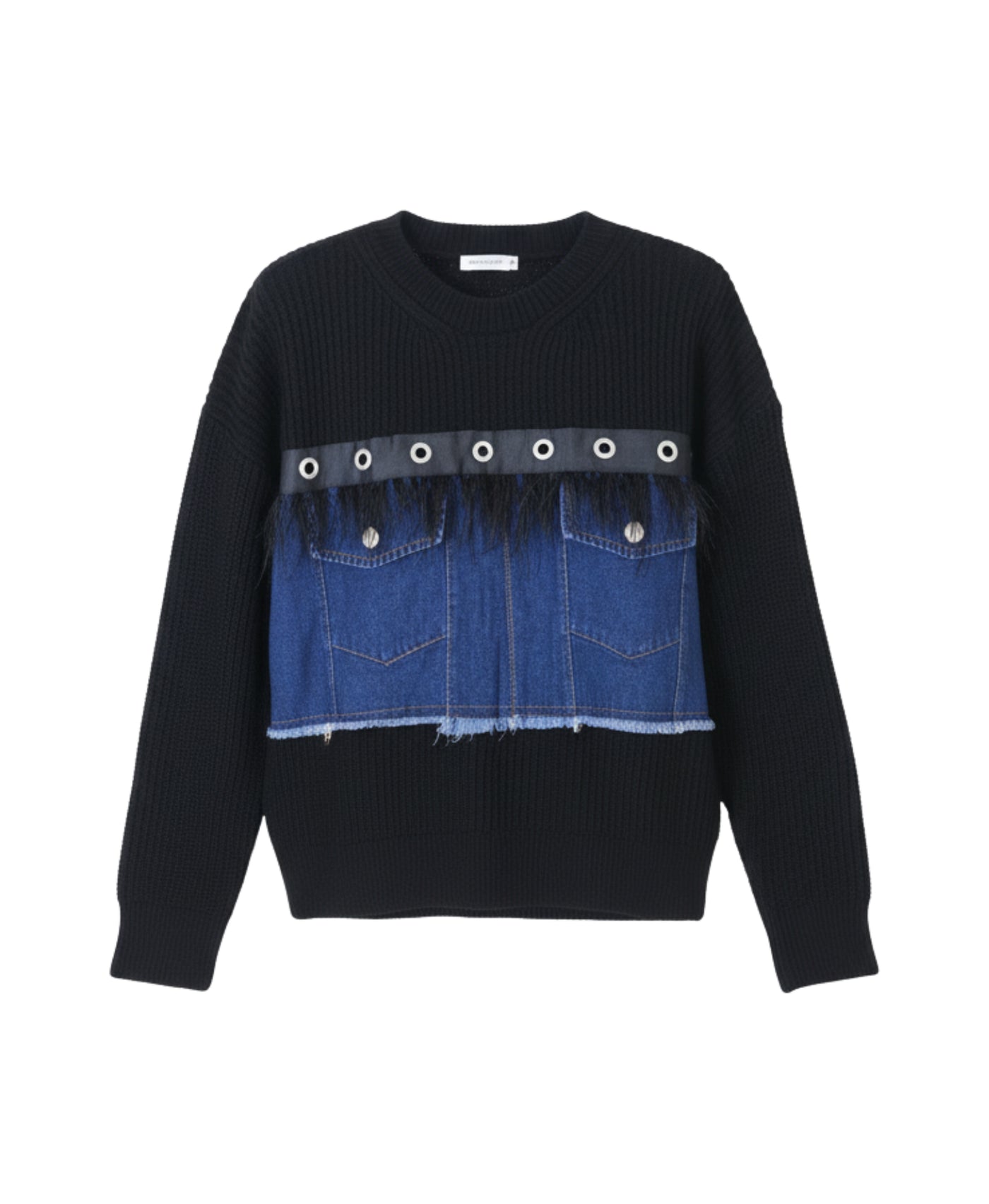 Sweater w/ Grommets & Denim Trim view 1