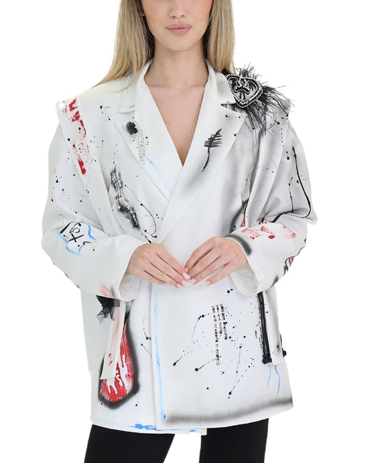 Printed Blazer w/ Feather Detail view 