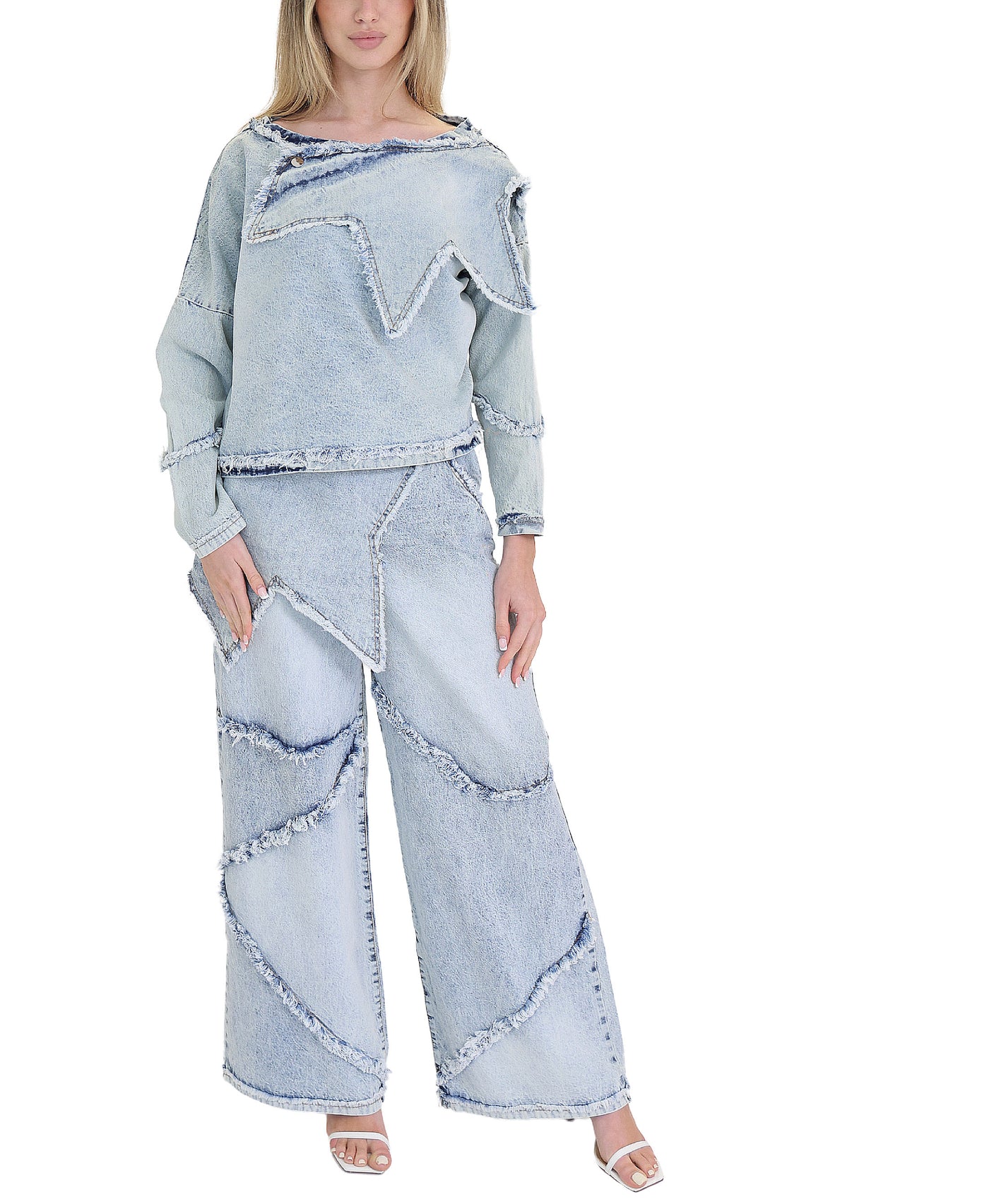 Distressed Denim Star Top & Jeans - 2 Pc Set view 1