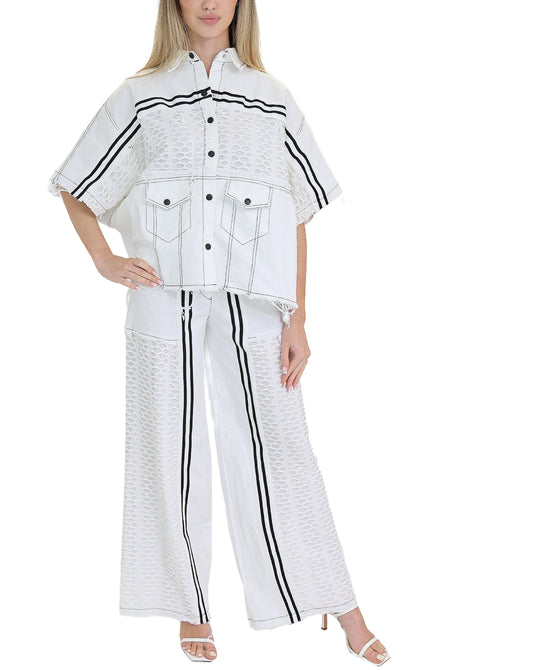Stripe Distressed Denim Top & Pants - 2 Pc Set view 