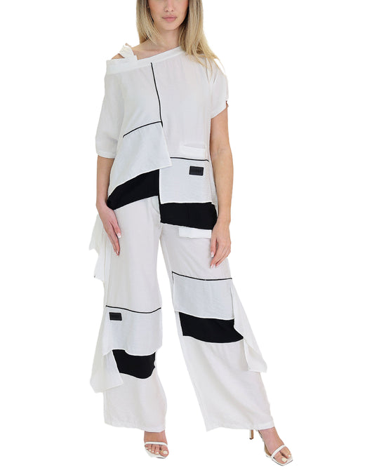 Colorblock Cold Shoulder Top & Pants - 2 Pc Set view 