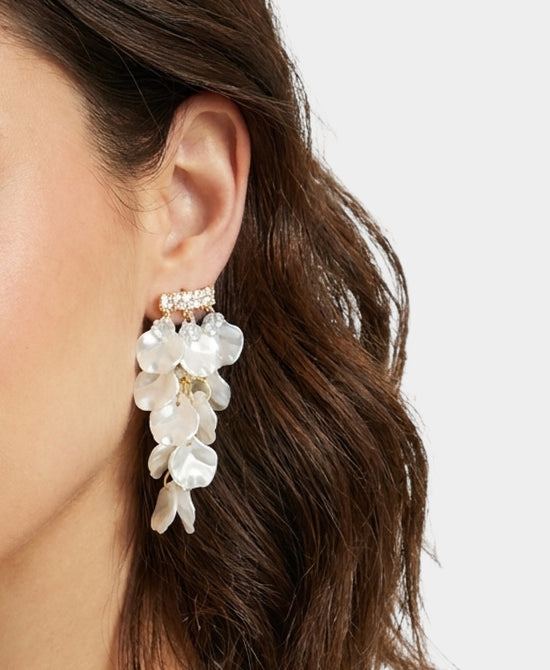 
Petal Drop Earrings w/ Crystals in WHITE/GOLD view 1