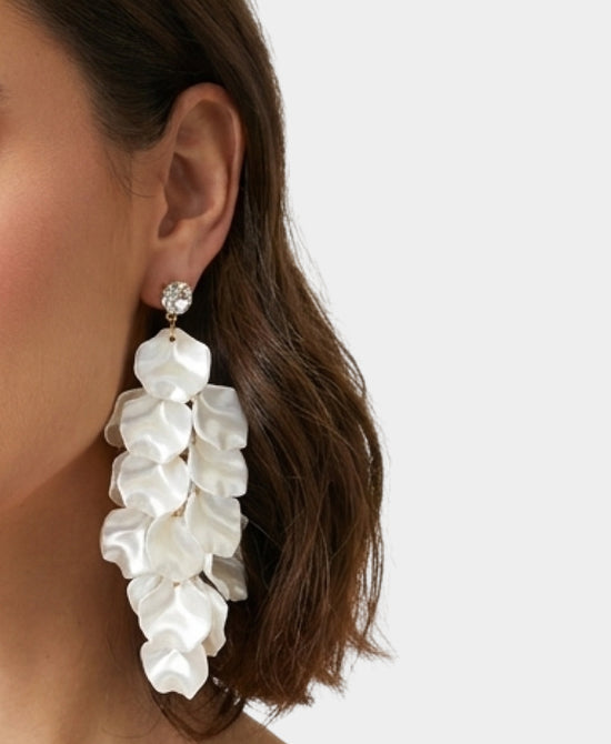 
Petal Drop Earrings w/ Crystal in WHITE view 1