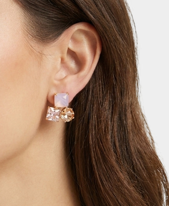 
Triple Stone Stud Earrings in PINK view 1