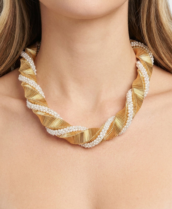 
Statement Crystal Necklace w/ Pearls in GOLD view 1