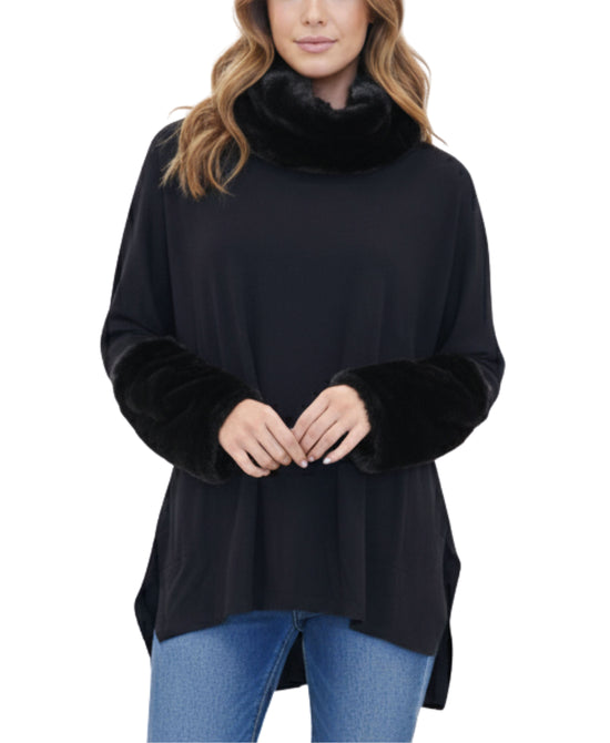 Fleece Tunic/Poncho w/ Faux Fur Trim view 