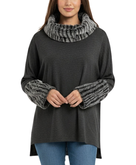 Fleece Tunic/Poncho w/ Faux Fur Trim view 