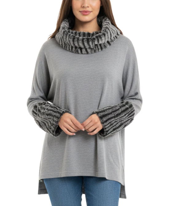 Fleece Tunic/Poncho w/ Faux Fur Trim view 