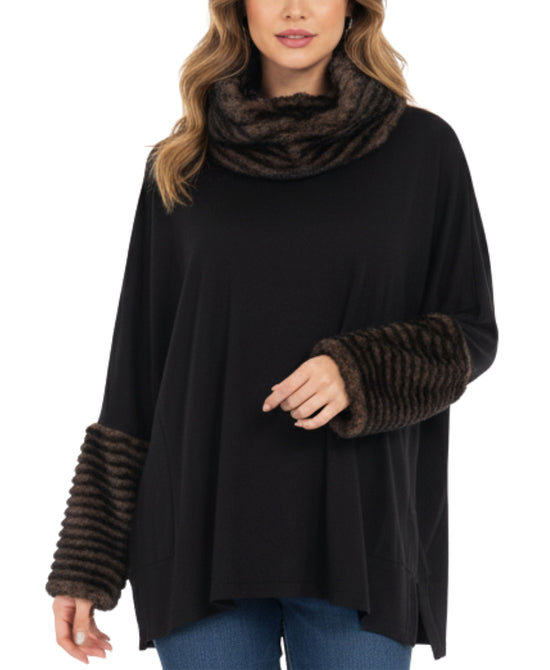 Fleece Tunic/Poncho w/ Faux Fur Trim view 