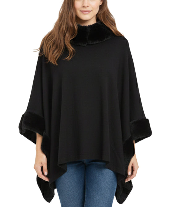 Fleece Poncho w/ Faux Fur Trim view 
