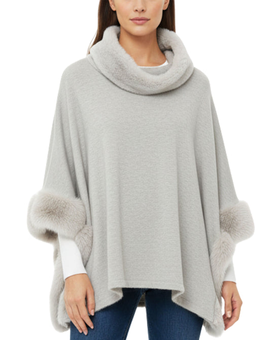 Fleece Poncho w/ Faux Fur Trim view 