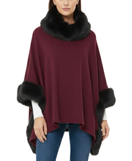 Fleece Poncho w/ Faux Fur Trim view 