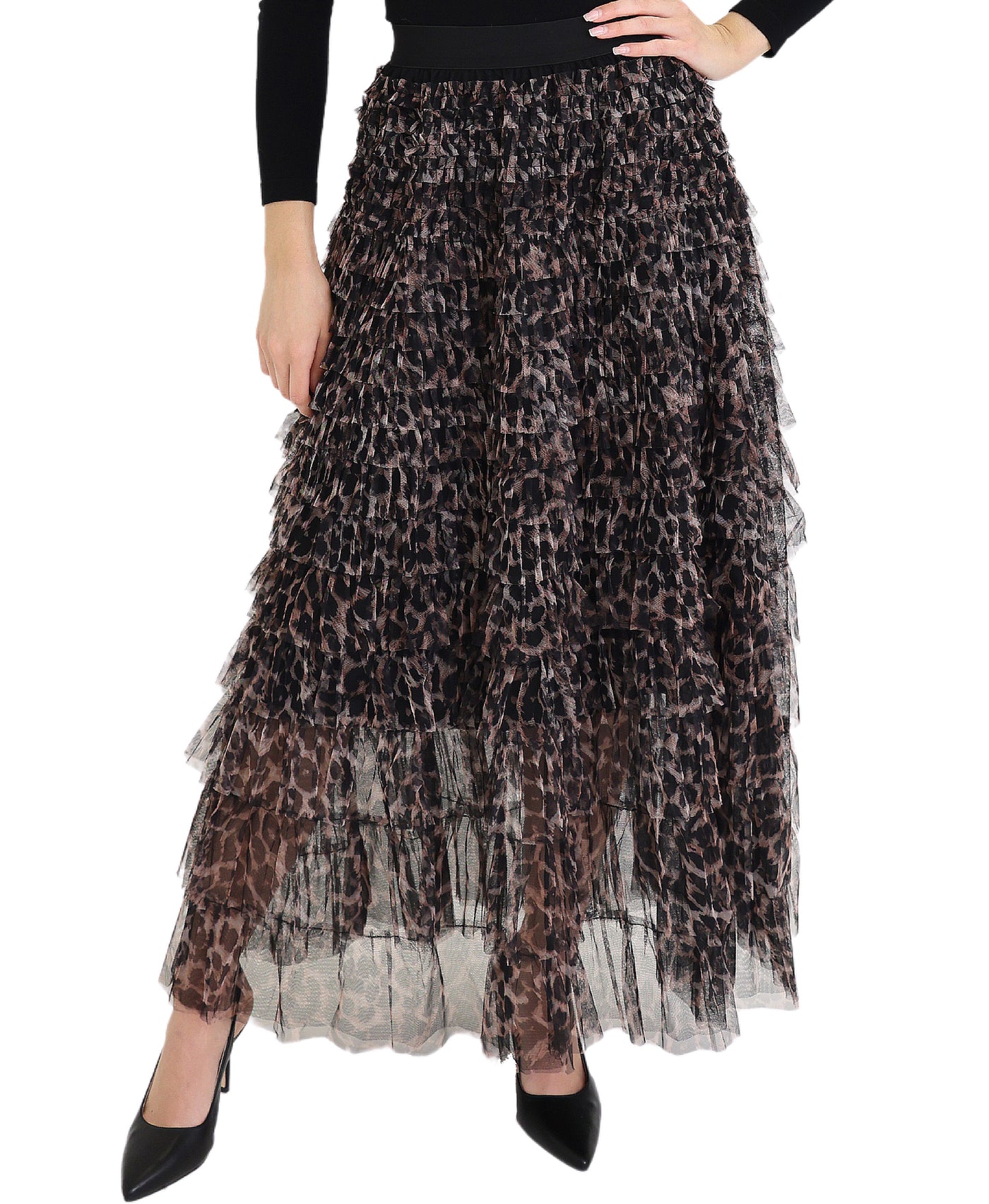 Leopard Print Tiered Maxi Skirt view 1