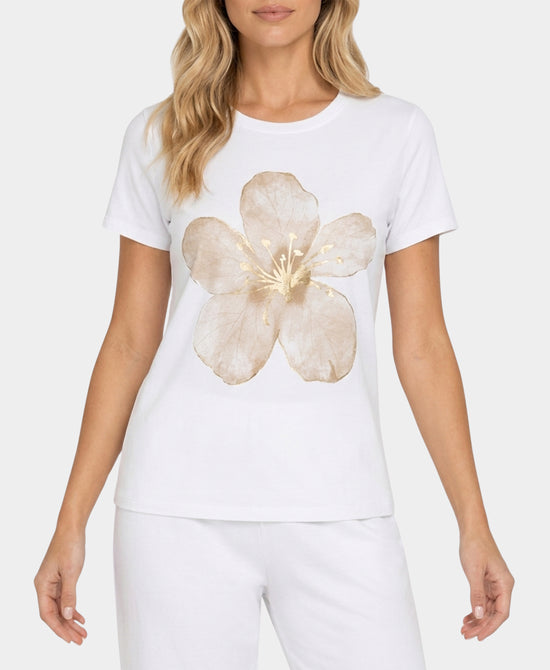 
Flower Print Linen Tee in WHITE view 1
