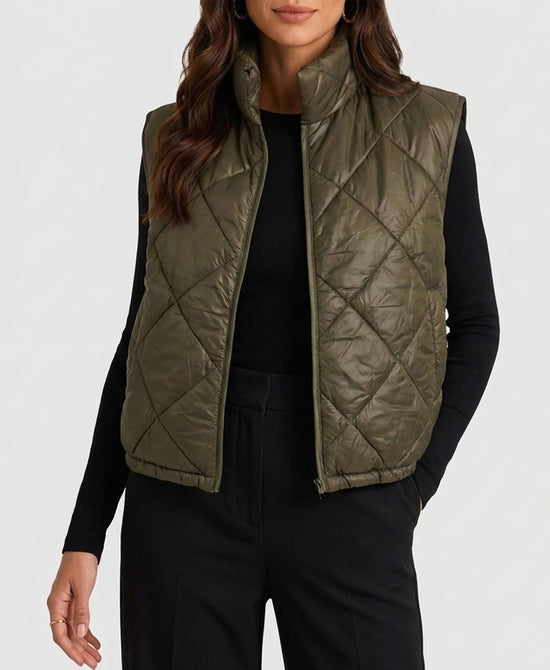 
Quilted Puffer Vest in OLIVE view 1