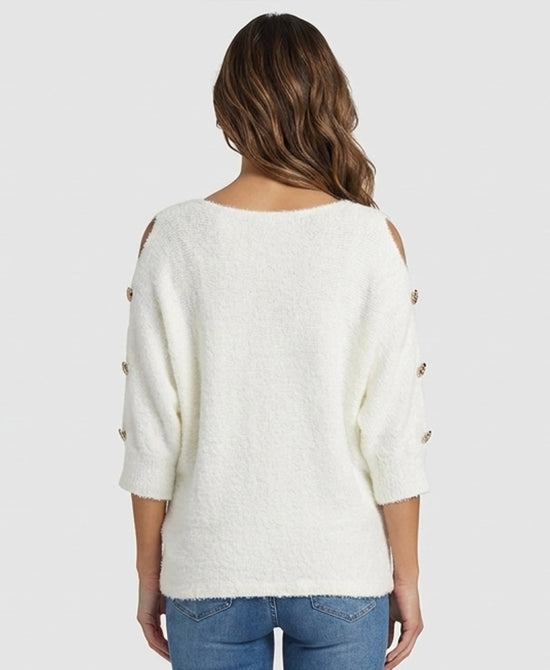 
Fuzzy Sweater w/ Cut-Out Sleeves in WHITE view 2