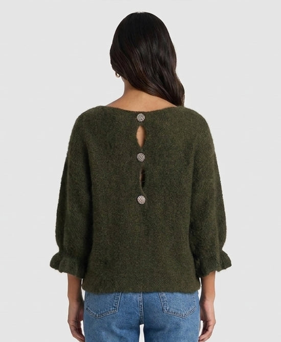 
Fuzzy Sweater w/ Keyhole Back Detail in FOREST GREEN view 2