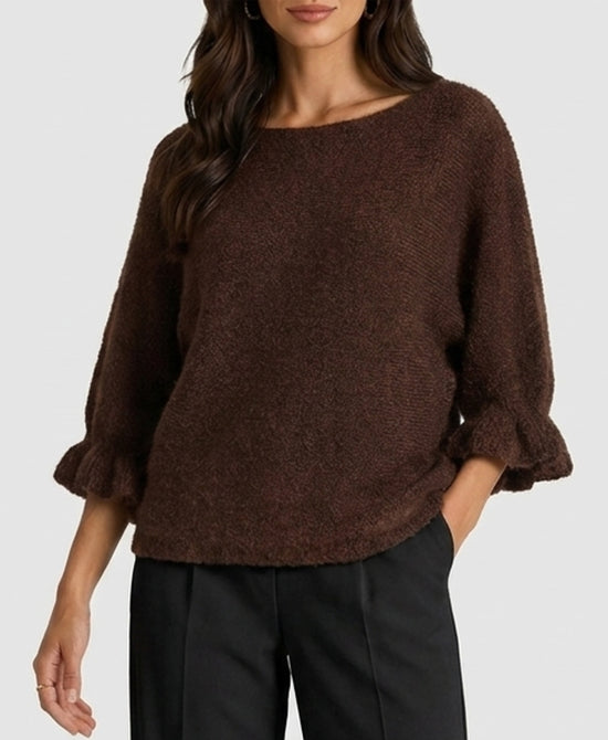 
Fuzzy Sweater w/ Keyhole Back Detail in BROWN view 1