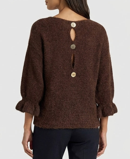 
Fuzzy Sweater w/ Keyhole Back Detail in BROWN view 2