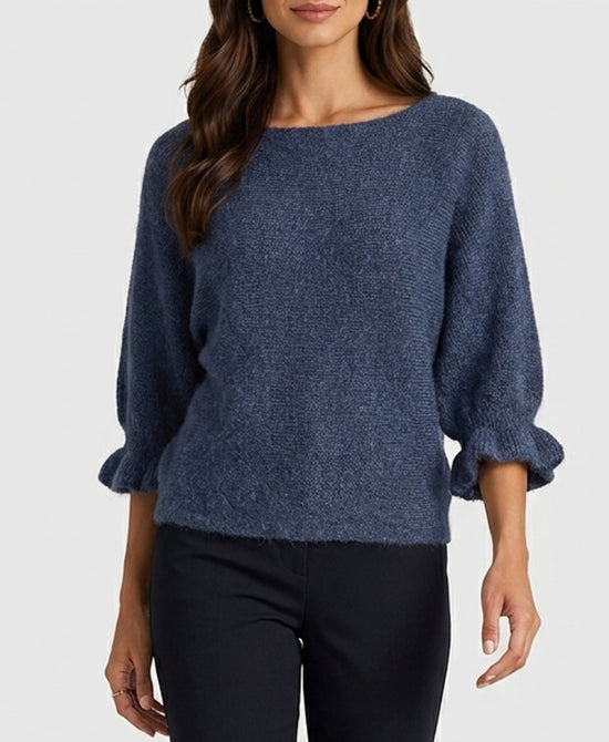 
Fuzzy Sweater w/ Keyhole Back Detail in BLUE view 1