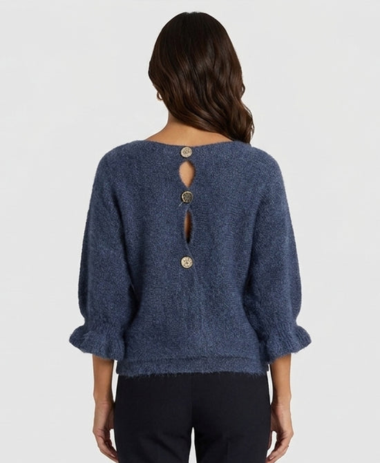 
Fuzzy Sweater w/ Keyhole Back Detail in BLUE view 2