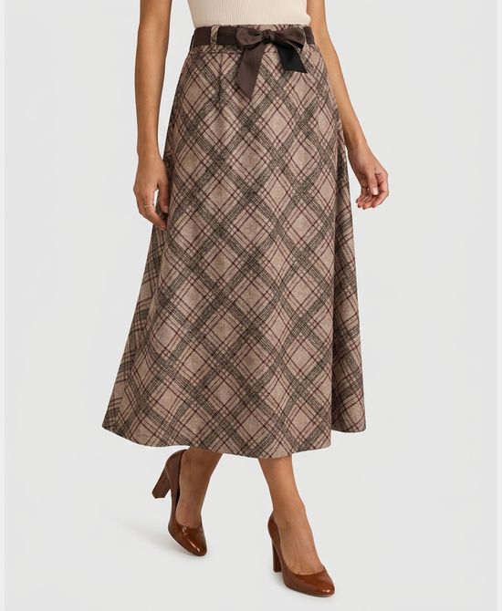 
Plaid Midi Skirt in BEIGE MULTI view 1