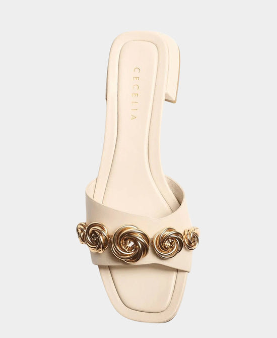 
Leather Rosette Heeled Sandal in OAT view 2