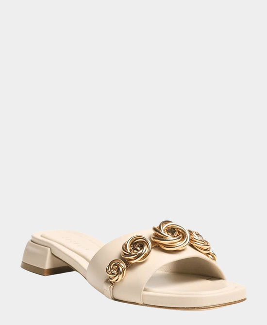 
Leather Rosette Heeled Sandal in OAT view 1