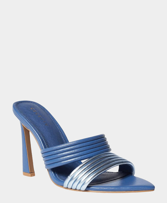 
Leather Color Block Heeled Sandal in BLIZZARD BLUE view 1