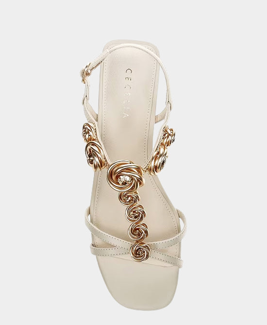 
Leather Rosette Heeled Sandal in OAT view 2