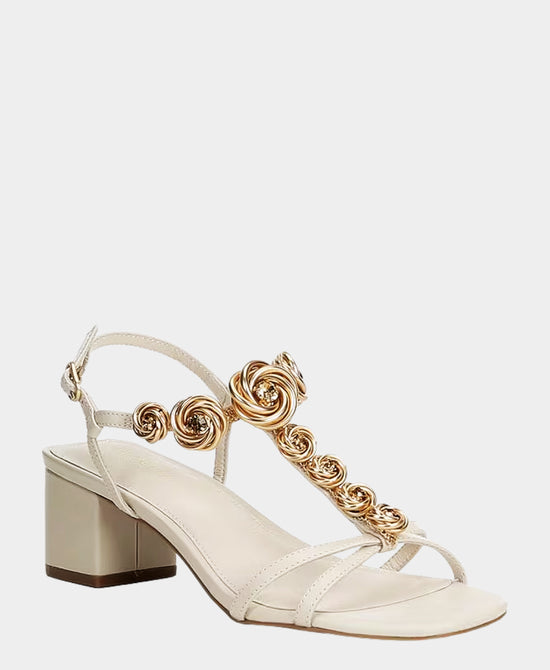 
Leather Rosette Heeled Sandal in OAT view 1