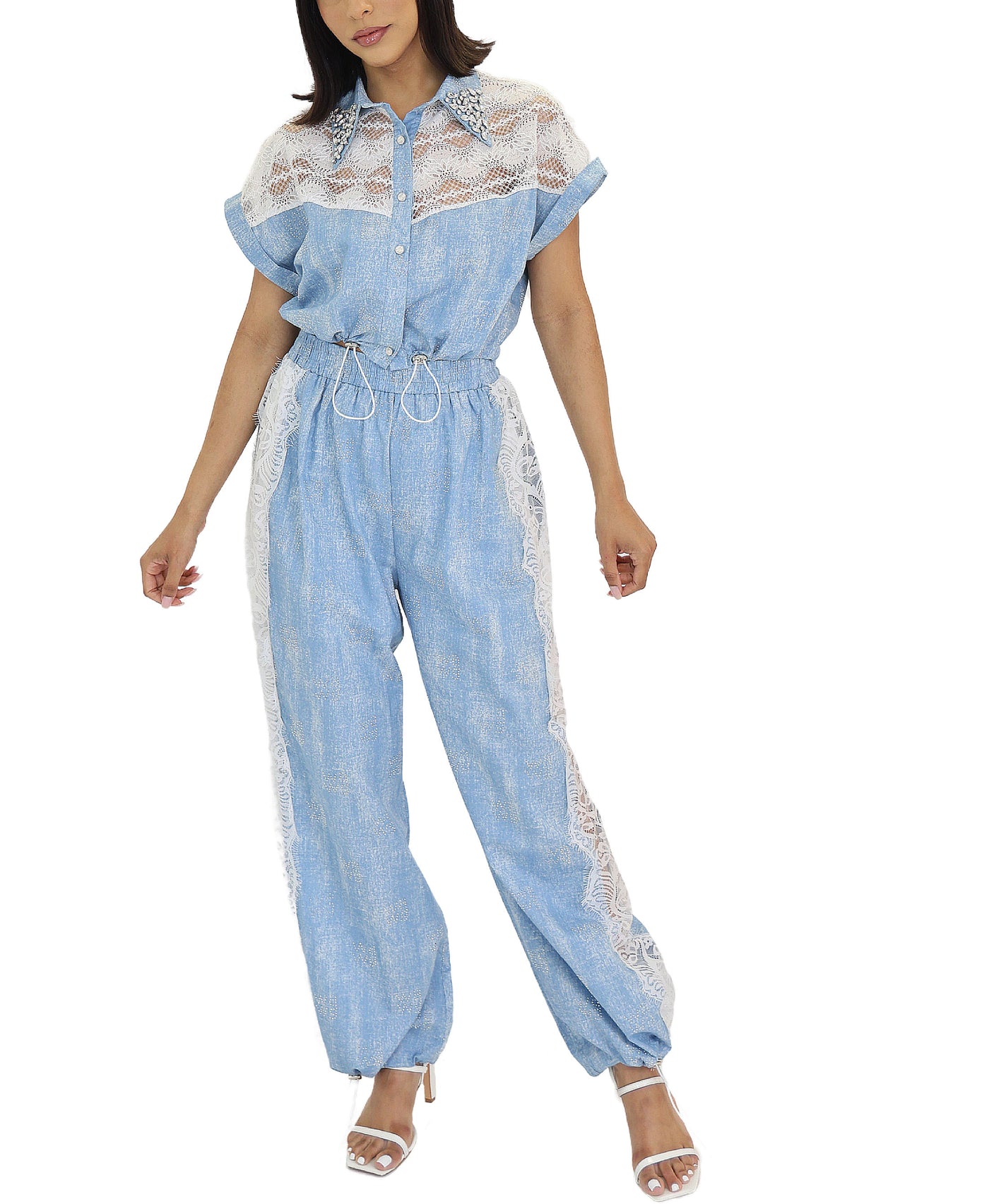Lace Trim Top & Pants Set- 2 Pc Set view 1