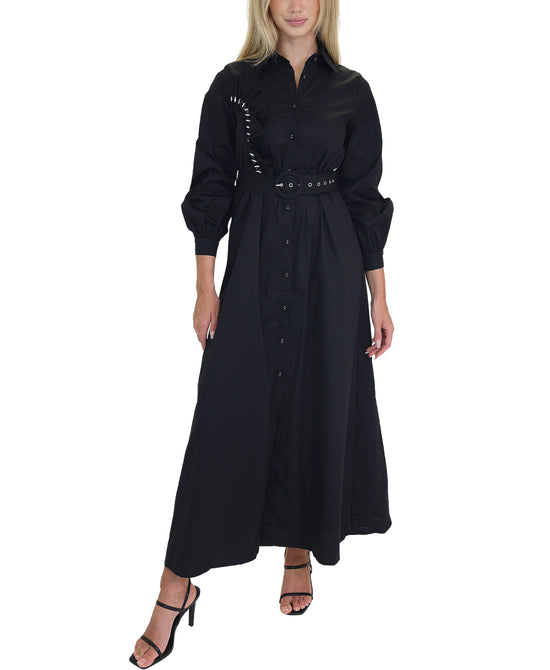 Maxi Dress w/ Side Ruffle & Jewels view 
