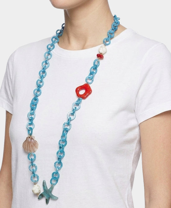 
Long Sealife Necklace in BLUE view 1