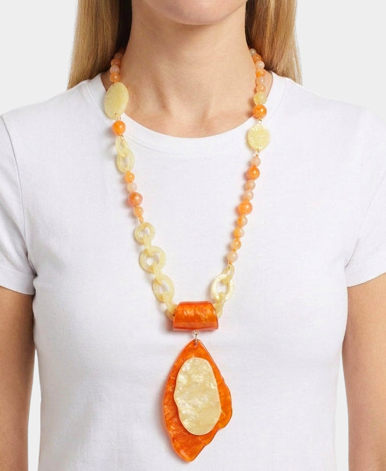 
Long Beaded Pendant Necklace in ORANGE view 1