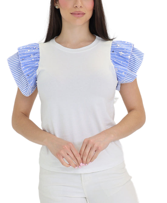 Top w/ Striped Ruffle Sleeves view 